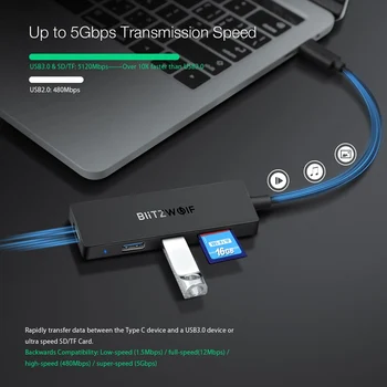 BlitzWolf BW-TH4 5-in-1 USB Tipo C Hub 3Port su SD TF Card Reader Duomenų centro TF, SD Kortelių Skaitytuvą, OTG Laptop Tablet Išmaniųjų telefonų