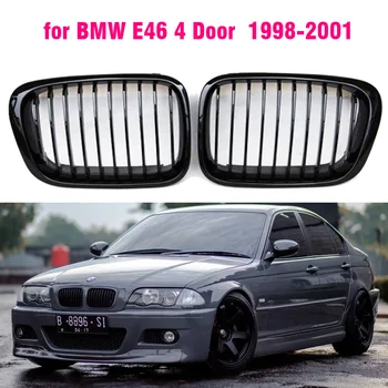Blizgus juodas Priekinis Inkstų Grotelės Virbas Stiliaus Grilis už BMW E46 4 durys 1998 1999 2000 2001, Automobilio stiliaus