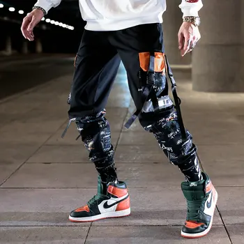 Blokas Pocket Kratinys Krovinių Poilsiu Vyrų 2021 Naujas Streetwear Hip-Hop Laiškas Spausdinti Haremas Pants Mens Atsitiktinis Kelnės Sweatpants