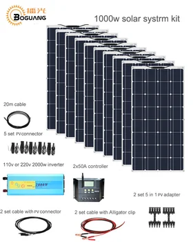 Boguang 1000w Saulės Sistemos Rinkinys 10*100W saulės baterijų modulis 50A valdytojas 2000w keitiklio adapteris jungtis baterijos energijos mokestis