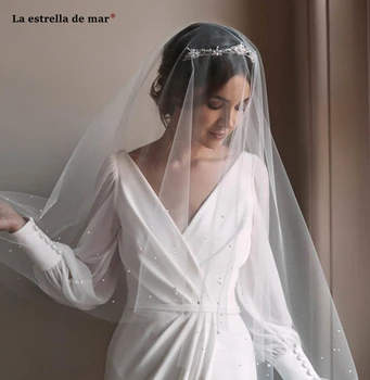 Boho vestuvių suknelė ilgai sleeve2021 naujas V kaklo šifono satino Backless dramblio kaulo undinė nuotakos suknelės, paprasta, elegantiška, vestidos de novia