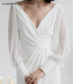 Boho vestuvių suknelė ilgai sleeve2021 naujas V kaklo šifono satino Backless dramblio kaulo undinė nuotakos suknelės, paprasta, elegantiška, vestidos de novia