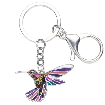 Bonsny Pareiškimą Emalio Lydinio Gėlių Hummingbird Paukščių Key Chain 