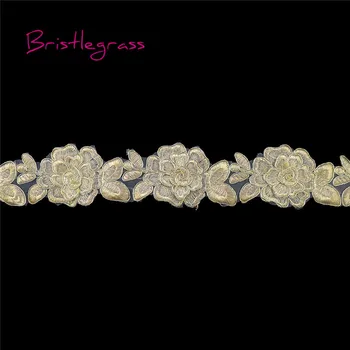 BRISTLEGRASS 1 Kiemas 3D Auksu Išsiuvinėta Rožė Gėlių Tiulio Tinklelio Nėriniai Apdailos Aplikacijos Pleistras Bridal Vestuvinė Suknelė, Kostiumas 