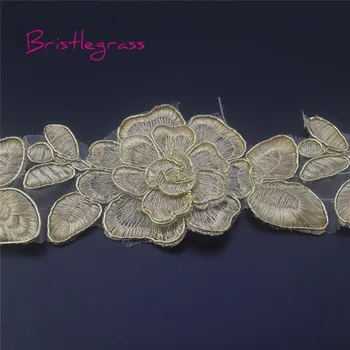 BRISTLEGRASS 1 Kiemas 3D Auksu Išsiuvinėta Rožė Gėlių Tiulio Tinklelio Nėriniai Apdailos Aplikacijos Pleistras Bridal Vestuvinė Suknelė, Kostiumas 