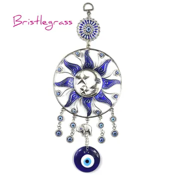 BRISTLEGRASS turkijos Mėlyna Blogio Akių Sun Moon Star Dramblys Disko Amuletas Pasisekė Žavesio Sienos Kabo Pakabukas Palaima Apsaugos Dekoras