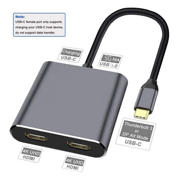 C tipo HDMI Adapteris 4K USB C Dual HDMI USB 3.0 Kabelį PD Mokestis Uosto Konverteris, Skirtas MacBook 