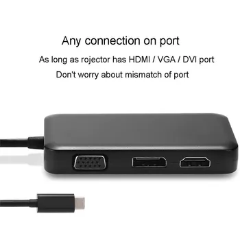 C TIPO HUB USB C iki HDMI 4K VGA DP, DVI Konverteris USB C 