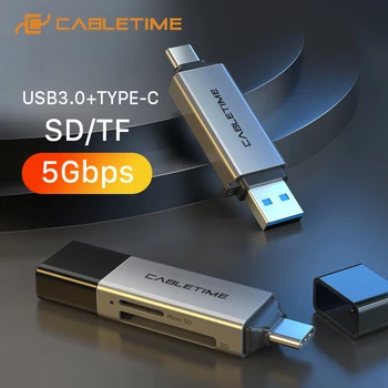 CABLETIME Kortelių Skaitytuvas USB3.0 &USB C tipo į Micro SD TF 2 in 1 Išorinė Atmintis OTG Adapteris, skirtas Xiaomi 