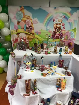 Capisco fotografijos fone spalvingą saldainiai pilis animacinių filmų kūdikio gimtadienio vaivorykštė pasakos foto fonas fotografijos studija