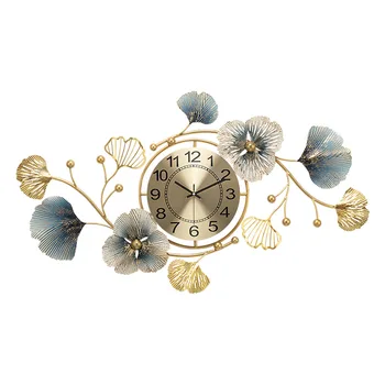 Cclocks ir laikrodžiai nauji Kinų stiliaus laikrodis gyvenimo valgomasis šviesos prabangos atmosferą ginkmedžių lapų sieninis laikrodis menas, sienų dekoras