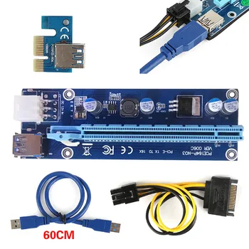 Centechia 60CM PCI-E Express Stove Kortelės 1x iki 16x USB 3.0 Duomenų Kabelis SATA į 6Pin IDE Molex Maitinimo BTC Miner Mašina GHMY