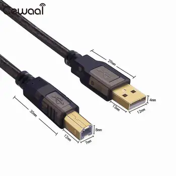 CEWAAL 10M Spausdintuvo Kabelis USB 2.0 Tipas A-B Male Auksą, Sidabrą, Veda Laidą, Laidą Jungtis Spausdintuvo kabelį paauksuotas