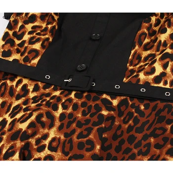 Charmian Moterų Midi Vintage Suknelė Seksualus Leopardas Spausdinti Juostinės Atsitiktinis Suknelė Aukšta Juosmens linija Swing Suknelė su Diržo Vestidos