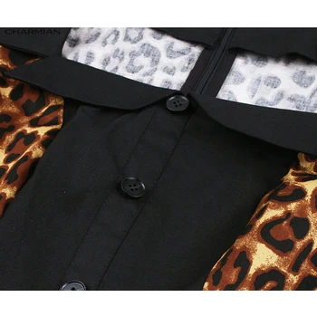 Charmian Moterų Midi Vintage Suknelė Seksualus Leopardas Spausdinti Juostinės Atsitiktinis Suknelė Aukšta Juosmens linija Swing Suknelė su Diržo Vestidos