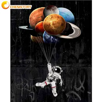 CHENISTORY 60x75cm Nuotrauka Numerių Komplektai Suaugusiems, Vaikams, Planet, Ir Astronautas Pav Dažų Numerį Namų Deocr Nuotraukas