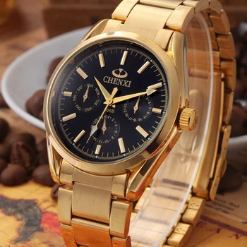 CHENXI Prabangių Verslo Laikrodžiai Vyrams Juodojo Aukso Laikrodžiai Full Steel Kvarciniai Laikrodžiai Vyras Žiūrėti Relogio Masculino Reloje Hombre