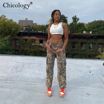 Chicology Y2K Spausdinti Aukštos Juosmens Krovinių Kelnės Moterims Baggy Kelnės 2020 M. Rudens-Žiemos Drabužių Streetwear Mados Nuosėdos Sweatpants