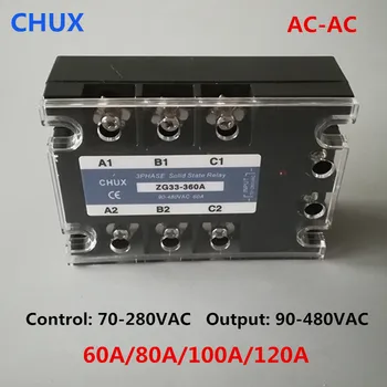 CHUX Trijų Etapų (Solid State Relay 60a 80a 100a 120a 90-480VAC ZG33 70-280v AC AC 3 SSR Relė