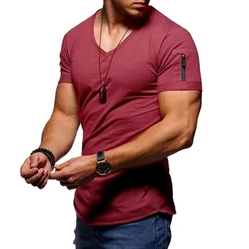 Covrlge 2019 Mens Vneck Užtrauktukas T-shirt vyrams Marškinėliai Fitneso Tshirts 5XL Prekės ženklo Drabužių Vyrams Nemokamas Pristatymas Streetwear MTS544-1