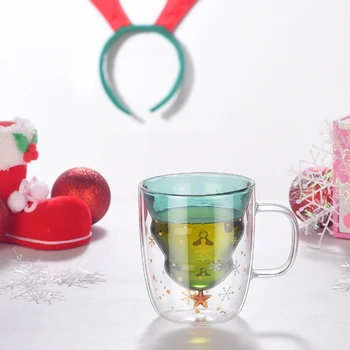 Creative 3D Skaidrus Dvigubo Anti-Plikymo Stiklo Kalėdų Eglutė Star Puodelio Kavos Puodelio Pieno Sulčių Puodelio Vaikų Kalėdų Dovana