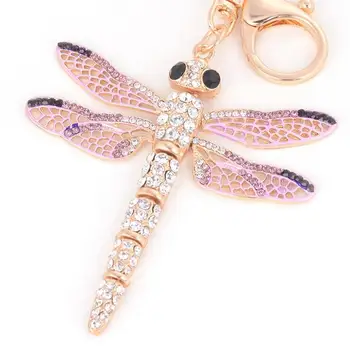 Crystal dragonfly key chain mados kalnų krištolas vabzdžių raktų žiedas gražių moterų maišelį, žavesio pakabukas priedų didmeninė papuošalai