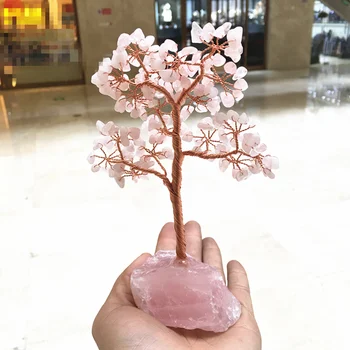 Crystal natūralus rožių kvarco gemMoney Medžio Feng Shui Turto, Namų Dekoro Miniatiūrinės Figūrėlės Šalis Dovana Crystal 