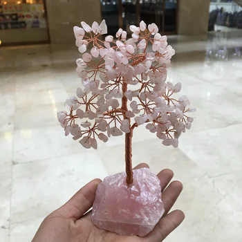 Crystal natūralus rožių kvarco gemMoney Medžio Feng Shui Turto, Namų Dekoro Miniatiūrinės Figūrėlės Šalis Dovana Crystal 
