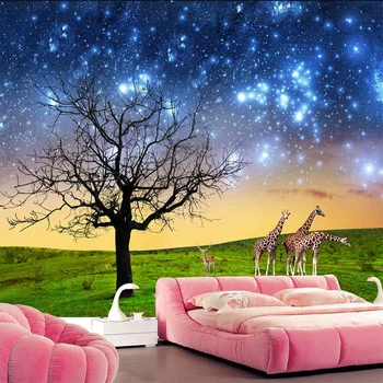 Custom Foto Tapetai Šiuolaikinės Didelės Freskos Nakties Danguje Po Medžiu, Gamtos Peizažas Gyvenamasis Kambarys Sofos Fone Freskos 3D Tapetai