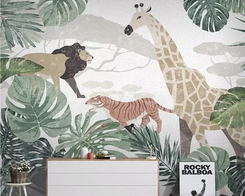 Custom tapetai, freskos Šiaurės audinio tropinių augalų, gyvūnų žirafa, TV foną, sienos popieriaus namų puošybai miegamasis 3d tapetai