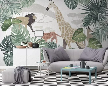 Custom tapetai, freskos Šiaurės audinio tropinių augalų, gyvūnų žirafa, TV foną, sienos popieriaus namų puošybai miegamasis 3d tapetai