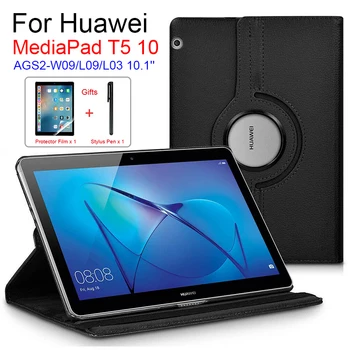 Dangtelis Huawei MediaPad T5 10 AGS2-W09/L09/L03/10.1 colių T5 10.1 Sukasi 360 Flip Stovėti Odos FlipTablet Atveju+Filmas+Rašiklis