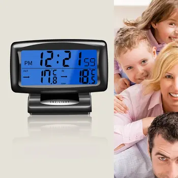 Daugiafunkcinis 2-in-1 12V Automobilinis Auto LCD Skaitmeninis Laikrodis, Termometras, Temperatūros voltmetras Stebėti