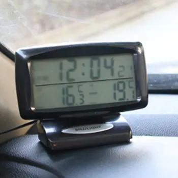 Daugiafunkcinis 2-in-1 12V Automobilinis Auto LCD Skaitmeninis Laikrodis, Termometras, Temperatūros voltmetras Stebėti