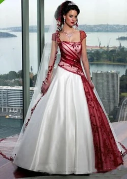 Derliaus Balta Ir Raudona Vestuvinė Suknelė Linijos 2020 Aikštėje Bžūp Rankovėmis Plius Dydis Nėriniai-up Gotikos Korsetas Šalies Sodas Vestuvinės Suknelės
