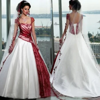 Derliaus Balta Ir Raudona Vestuvinė Suknelė Linijos 2020 Aikštėje Bžūp Rankovėmis Plius Dydis Nėriniai-up Gotikos Korsetas Šalies Sodas Vestuvinės Suknelės
