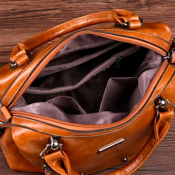 Derliaus naftos vaškas pu odos rankinės kokybės prekės ruda rankena viršuje krepšys moterų užtrauktuką padengti didelių pajėgumų minkšta pečių krepšiai