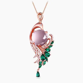 Derliaus phoenix rožinė kristalų smaragdas brangakmenių cirkonis deimantų karoliai pakabukas moterų rose tonas aukso papuošalai bijoux dovanos