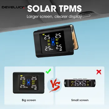Develuck originalus naujas saulės PSSS automobilių padangų slėgio stebėjimo jutiklio sistema, apsauginė signalizacija, vidaus daviklis padangų slėgio ekranas
