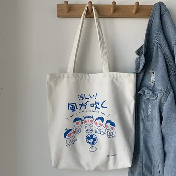 Didelis Moterų Canvas Tote Maišą Japonų Animacinių Filmų Medvilnės Audinio Spausdinimo Pirkinių Krepšiai, Sulankstomas Moterų Rankinės Ekologinio Daugkartinio Naudojimo Shopper Bag