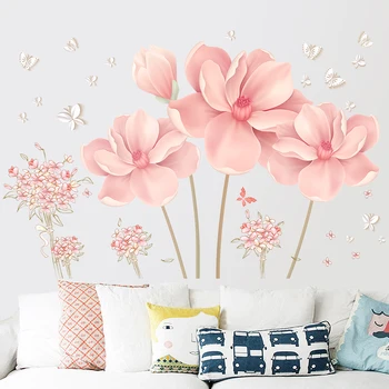 Didelių 3D Pink Gėlių Sienų Lipdukai Romantiškas Gėlių Namų Dekoro, Miegamojo Kambarį 