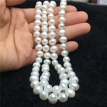 Didmeninė kaina 2 eilutės 8-9mm natūralus baltas gėlo vandens dirbtiniu būdu išauginti apvalūs karoliukai, perlų karoliai šalies madinga papuošalai 17-18inch BV340