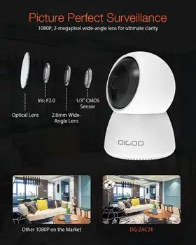 DIGOO DG-ZXC24 1080P Smart IP Kamera, Apsaugos Kamera, WiFi Bevielio VAIZDO Kamera Priežiūros PTZ Naktinio Matymo Kūdikio stebėjimo