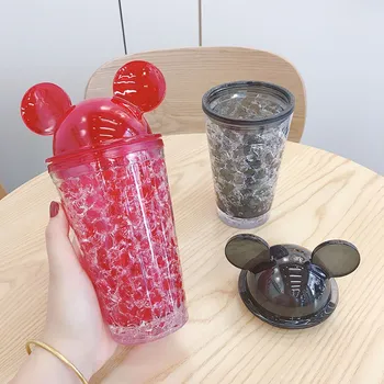 Disney Mickey Mouse Animacinių filmų puodeliai Su šiaudų vaikams dovanų kūrybos Gerti tiesiai skaidrūs Buteliai Draugei dovana
