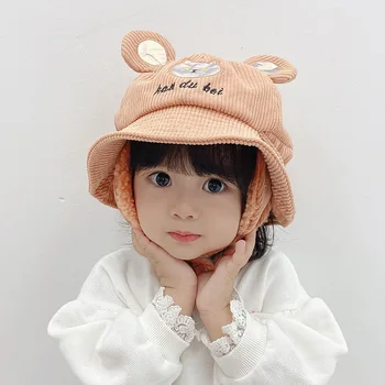 Doit 1 iki 5 metų amžiaus Berniukų, mergaičių Beanies bombonešis skrybėlę Animacinių filmų siuvinėjimo raštais Žiemos baby Vaikų skrybėlę vaikų mergaičių Earflap Kepurės