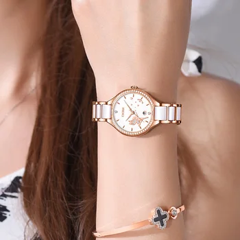 DOM Moterų Laikrodžiai Mados Keramikos Watchband Diamond Riešo Žiūrėti Aukščiausios Prabangos Prekės ženklo Suknelė Ponios Ženevos Kvarcinis Laikrodis G-1271G-7M2