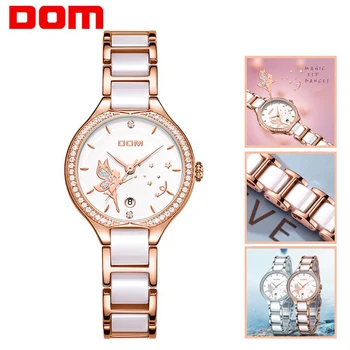 DOM Moterų Laikrodžiai Mados Keramikos Watchband Diamond Riešo Žiūrėti Aukščiausios Prabangos Prekės ženklo Suknelė Ponios Ženevos Kvarcinis Laikrodis G-1271G-7M2