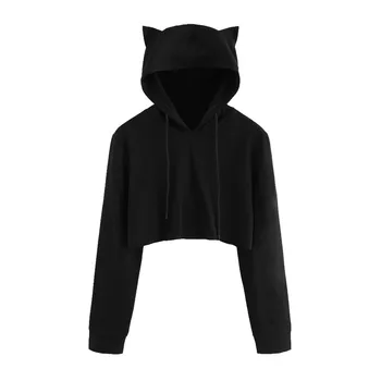 DOUDOULU moterų katė hoodies palaidinės Kačių Ausų ilgomis Rankovėmis Hoodie Marškinėlius su Gobtuvu Megztinis Viršūnes Palaidinė Moletom Feminino#WM