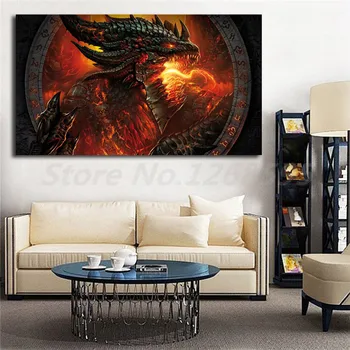 Dragon Fire Face World Of Warcrafts Tapetai Meno Drobė Plakatas, Tapyba Sienos Nuotrauka Spausdinimo Namų Miegamojo Puošmena