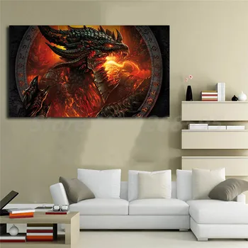 Dragon Fire Face World Of Warcrafts Tapetai Meno Drobė Plakatas, Tapyba Sienos Nuotrauka Spausdinimo Namų Miegamojo Puošmena